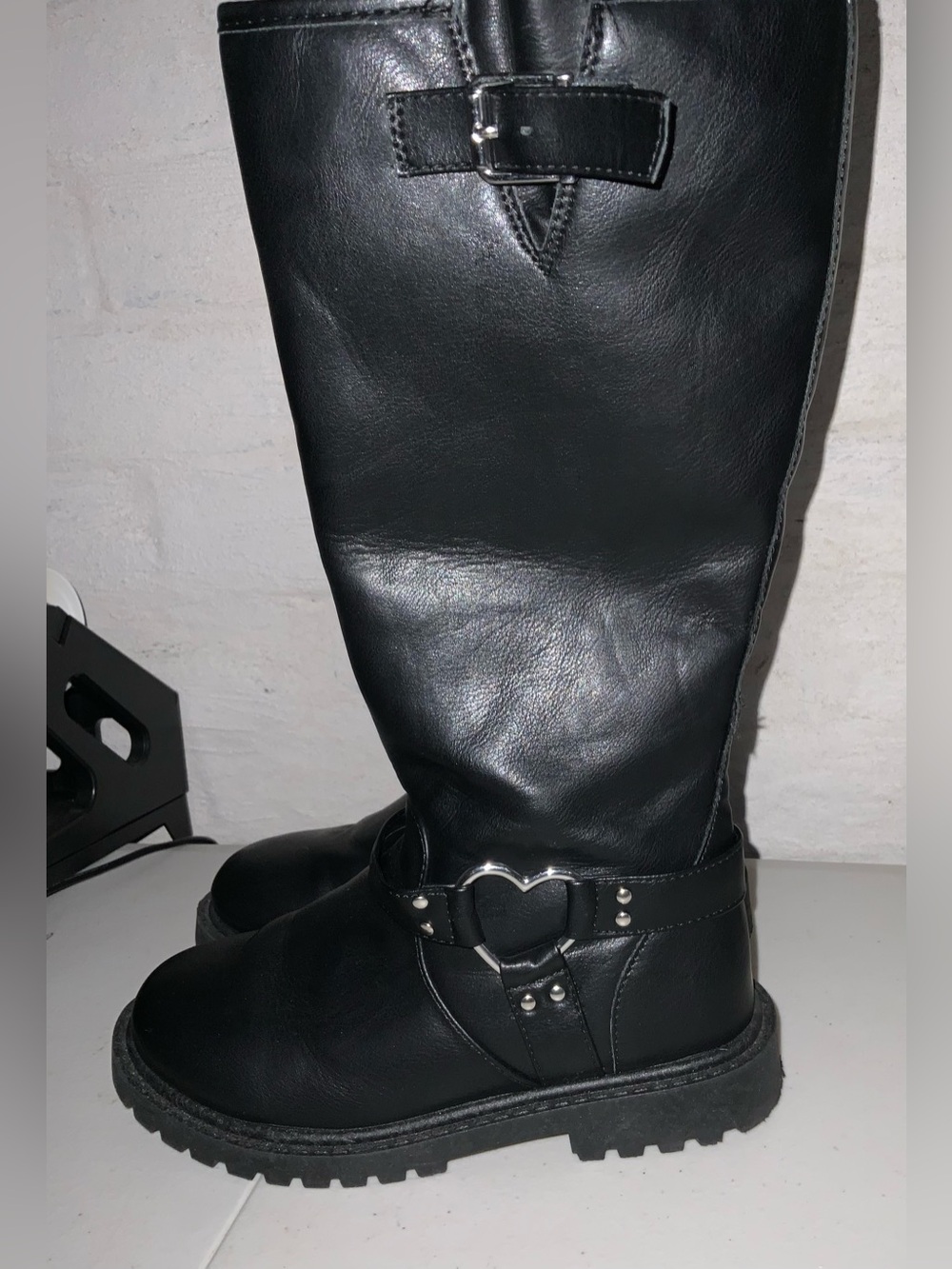 Jellypop Black Girls Knee-High Heart Buckle Boots size 1m